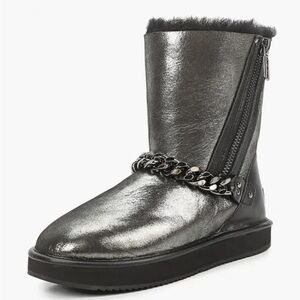 Abricot silver metallic suede side-zip ankle boots size US7